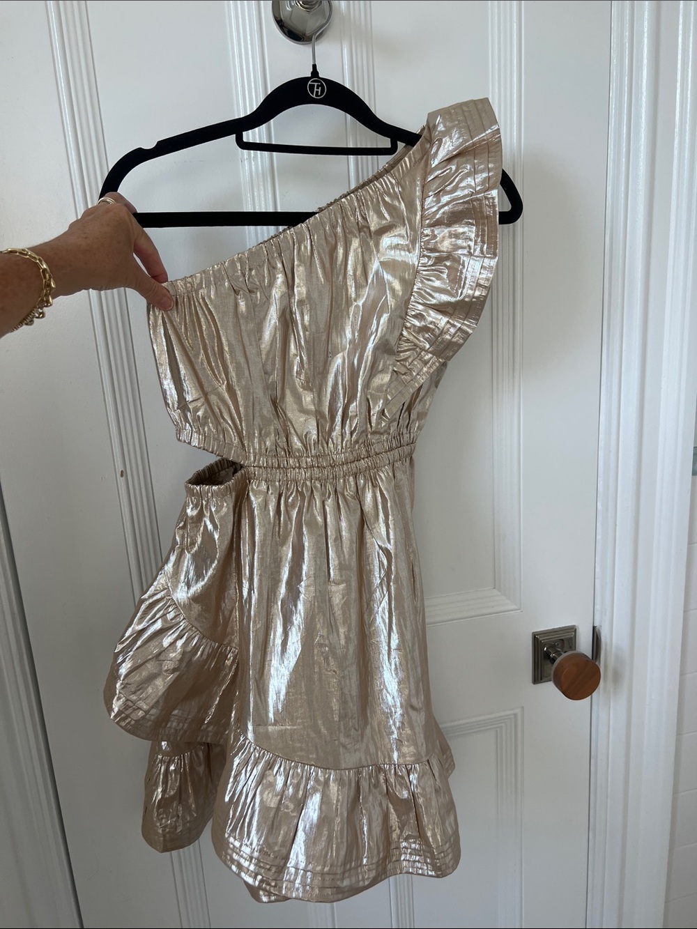 J. Crew Metallic Gold One-Shoulder Ruffle Dress